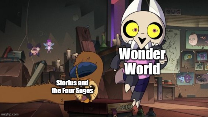 Hissing Hooty | Wonder World; Storius and the Four Sages | image tagged in hissing hooty | made w/ Imgflip meme maker