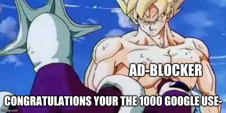 random dbz meme | AD-BLOCKER; CONGRATULATIONS YOUR THE 1000 GOOGLE USE- | image tagged in violence | made w/ Imgflip meme maker