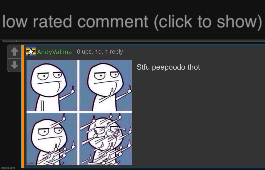 image tagged in low rated comment dark mode version | made w/ Imgflip meme maker