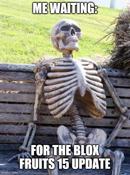 Waiting Skeleton Meme | ME WAITING:; FOR THE BLOX FRUITS 15 UPDATE | image tagged in memes,waiting skeleton | made w/ Imgflip meme maker