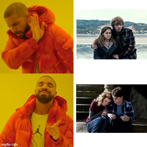 Drake Hotline Bling Meme | image tagged in memes,drake hotline bling,harry potter,hermione granger,harry potter and hermione,ron weasley | made w/ Imgflip meme maker