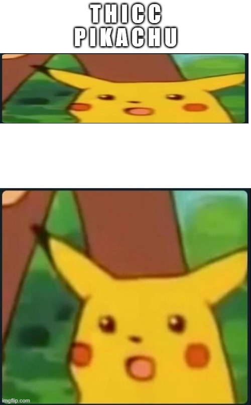 t h i c c | T H I C C
P I K A C H U | image tagged in blank white template,surprised pikachu,thicc | made w/ Imgflip meme maker