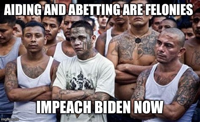Letting MS-13 in the country | AIDING AND ABETTING ARE FELONIES; IMPEACH BIDEN NOW | image tagged in ms13 family pic,biden,open border,impeach | made w/ Imgflip meme maker