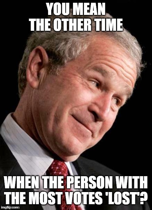 George W. Bush Blame  | YOU MEAN THE OTHER TIME WHEN THE PERSON WITH THE MOST VOTES 'LOST'? | image tagged in george w bush blame | made w/ Imgflip meme maker