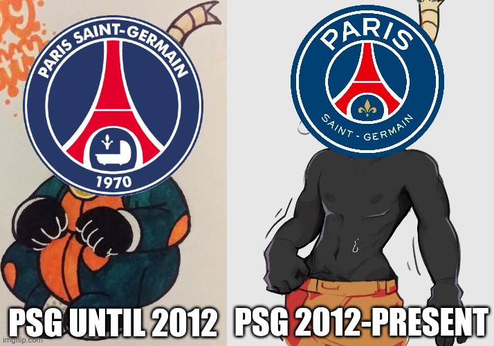 PSG evolution (Whitty from Friday Night Funkin' Edition) | PSG 2012-PRESENT; PSG UNTIL 2012 | image tagged in psg,whitty,friday night funkin,memes | made w/ Imgflip meme maker