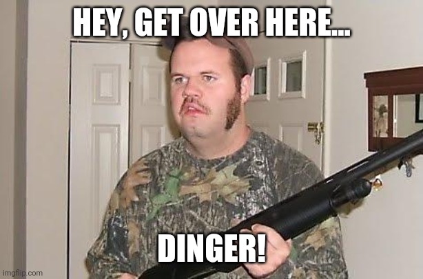 Redneck wonder | HEY, GET OVER HERE... DINGER! | image tagged in redneck wonder | made w/ Imgflip meme maker