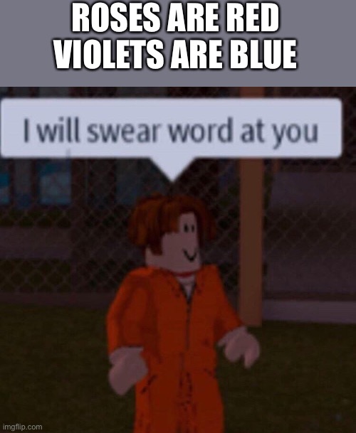 Roses | ROSES ARE RED
VIOLETS ARE BLUE | image tagged in i will swear word at you,roses are red violets are are blue | made w/ Imgflip meme maker