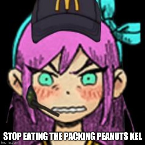 Shitpost because pain | STOP EATING THE PACKING PEANUTS KEL | image tagged in aubrey mcdonalds | made w/ Imgflip meme maker
