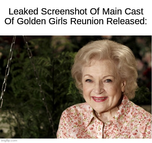 No I do not watch Golden Girls. My mother does. | Leaked Screenshot Of Main Cast Of Golden Girls Reunion Released: | image tagged in blank white template,golden girls | made w/ Imgflip meme maker