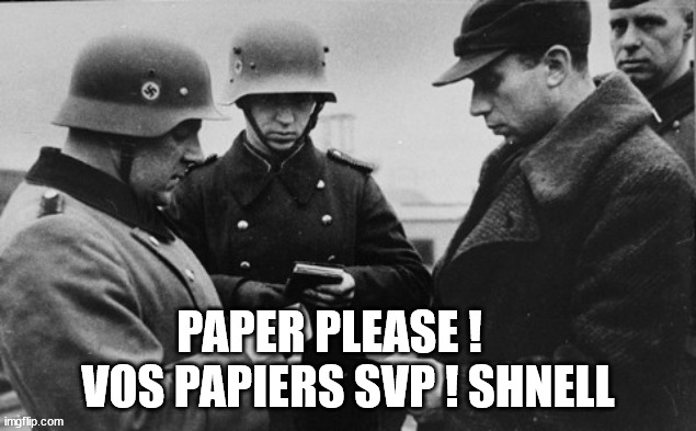 Paper | PAPER PLEASE !     VOS PAPIERS SVP ! SHNELL | image tagged in paper | made w/ Imgflip meme maker