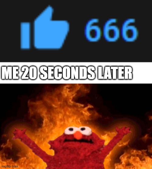 ME 20 SECONDS LATER | image tagged in elmo fire | made w/ Imgflip meme maker