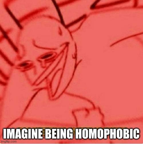 Wheeze | IMAGINE BEING HOMOPHOBIC | image tagged in wheeze | made w/ Imgflip meme maker