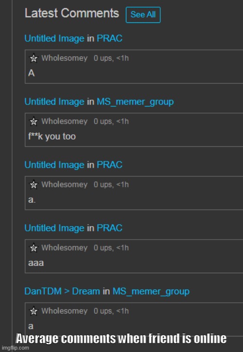 we have a sussy imposter | Average comments when friend is online | made w/ Imgflip meme maker