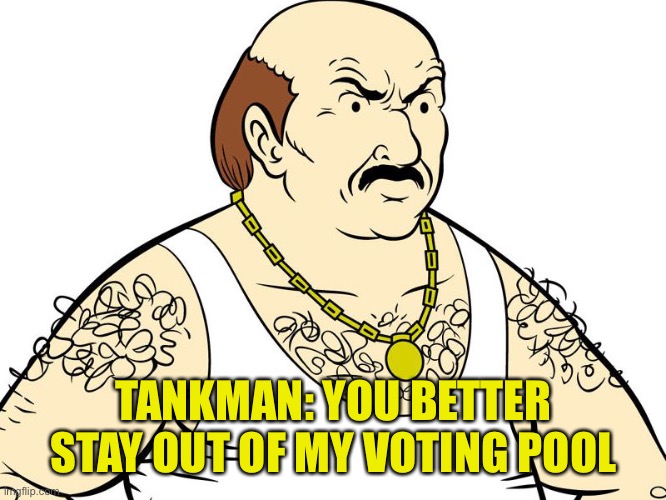 Carl Aqua Teen Hunger Force | TANKMAN: YOU BETTER STAY OUT OF MY VOTING POOL | image tagged in carl aqua teen hunger force | made w/ Imgflip meme maker