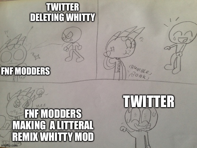 U CANT DEFUSE THE BOMB | TWITTER DELETING WHITTY; FNF MODDERS; TWITTER; FNF MODDERS MAKING  A LITTERAL REMIX WHITTY MOD | image tagged in unfair weaponary | made w/ Imgflip meme maker