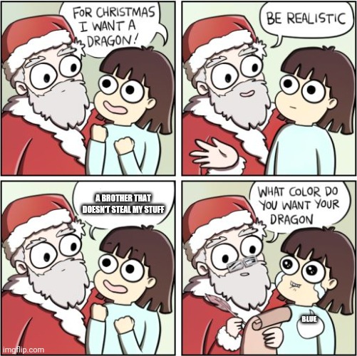 This one is directed to YOU brother. | A BROTHER THAT DOESN'T STEAL MY STUFF; BLUE | image tagged in for christmas i want a dragon | made w/ Imgflip meme maker