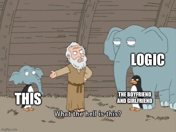 What the hell is this? | THIS LOGIC THE BOYFRIEND AND GIRLFRIEND | image tagged in what the hell is this | made w/ Imgflip meme maker