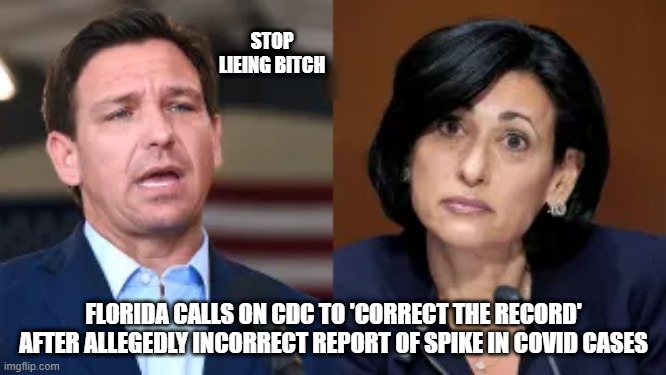 DEMrat LIARS EVERYWHERE | STOP LIEING BITCH; FLORIDA CALLS ON CDC TO 'CORRECT THE RECORD' AFTER ALLEGEDLY INCORRECT REPORT OF SPIKE IN COVID CASES | image tagged in demon | made w/ Imgflip meme maker