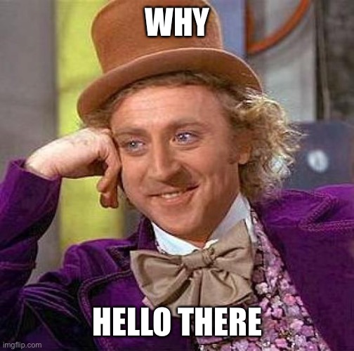 Creepy Condescending Wonka Meme | WHY HELLO THERE | image tagged in memes,creepy condescending wonka | made w/ Imgflip meme maker