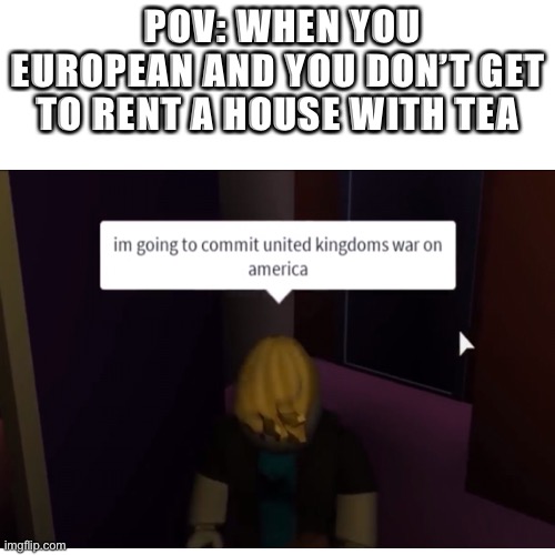 Europeans |  POV: WHEN YOU EUROPEAN AND YOU DON’T GET TO RENT A HOUSE WITH TEA | image tagged in funny,why | made w/ Imgflip meme maker