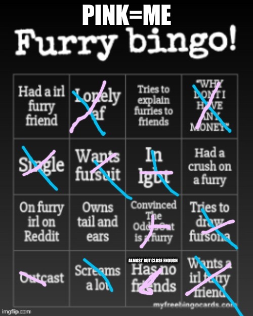 im new to this ok | PINK=ME; ALMOST BUT CLOSE ENOUGH | image tagged in idk how to do this,bingo | made w/ Imgflip meme maker