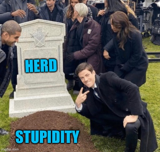 run forest run! | HERD; STUPIDITY | image tagged in grant gustin over grave,conservative logic,herd immunity,memes,covid-19,antivax | made w/ Imgflip meme maker