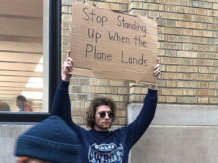 Stop standing up when the plane lands Blank Meme Template