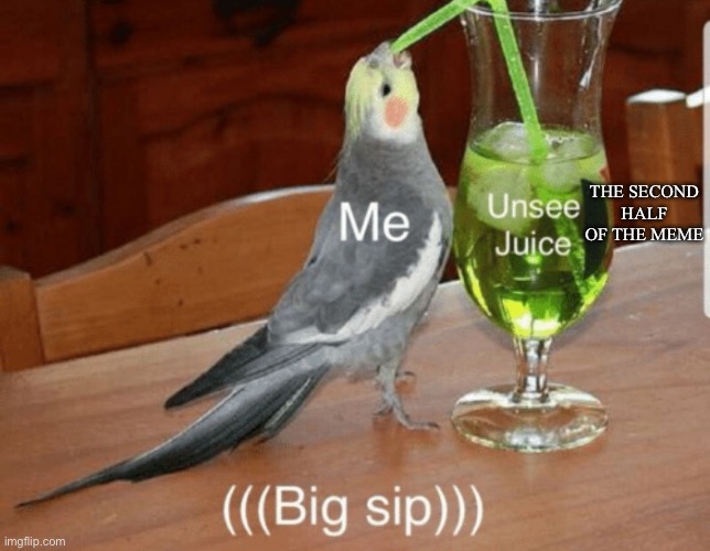 Unsee juice | THE SECOND HALF OF THE MEME | image tagged in unsee juice | made w/ Imgflip meme maker