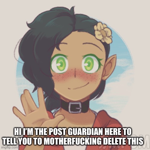 HI I’M THE POST GUARDIAN HERE TO TELL YOU TO MOTHERFUCKING DELETE THIS | made w/ Imgflip meme maker