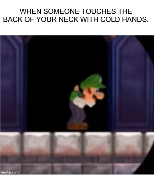 We all do this. | WHEN SOMEONE TOUCHES THE BACK OF YOUR NECK WITH COLD HANDS. | image tagged in funy,funny meme | made w/ Imgflip meme maker