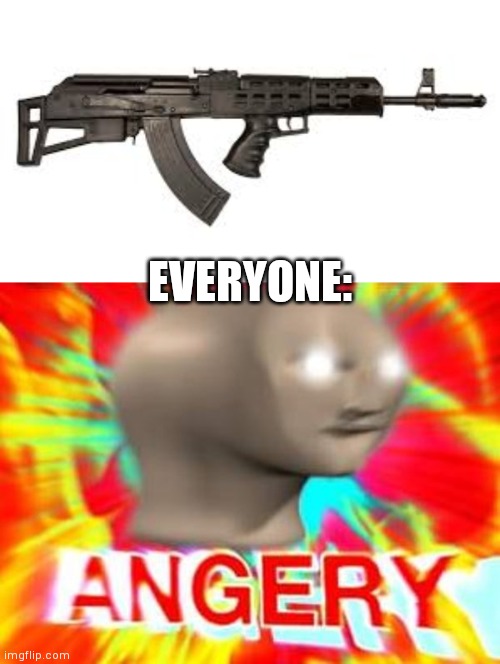 Bullpup ak? Frick you. | EVERYONE: | image tagged in surreal angery | made w/ Imgflip meme maker