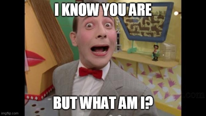 Pee Wee | I KNOW YOU ARE BUT WHAT AM I? | image tagged in pee wee | made w/ Imgflip meme maker