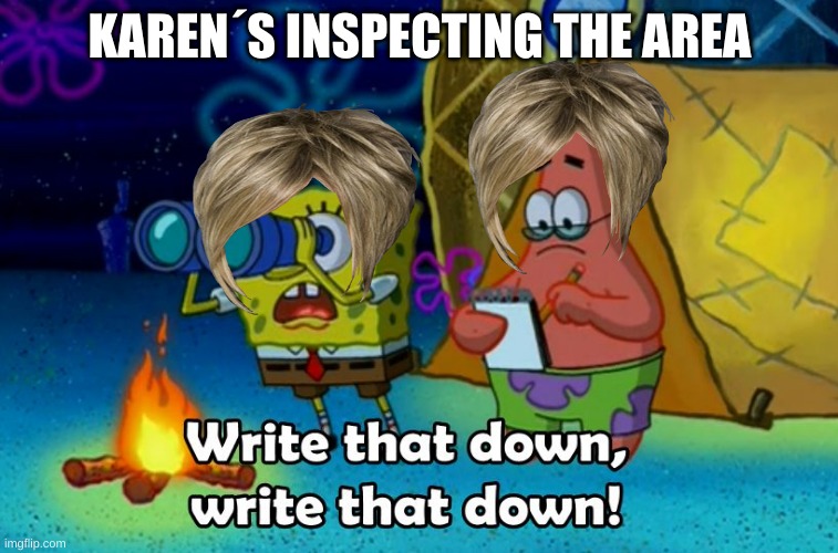 write that down | KAREN´S INSPECTING THE AREA | image tagged in write that down | made w/ Imgflip meme maker