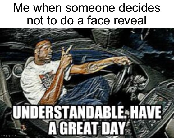 Personally I wouldn’t mind :p | Me when someone decides not to do a face reveal | made w/ Imgflip meme maker