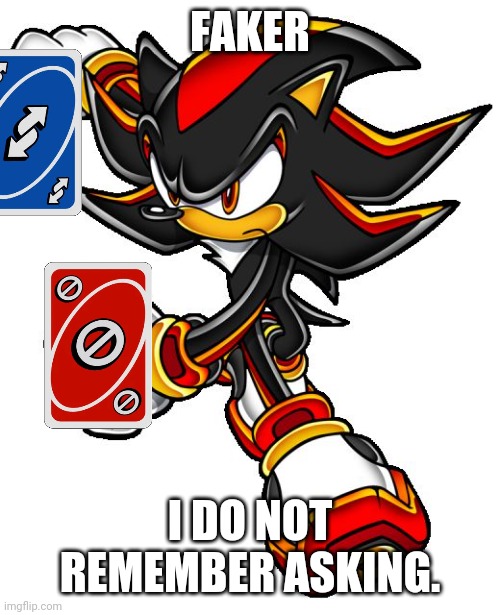 Shadow the hedgehog | FAKER I DO NOT REMEMBER ASKING. | image tagged in shadow the hedgehog | made w/ Imgflip meme maker