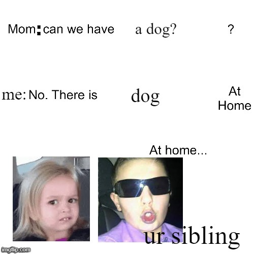 Mom can we have | a dog? :; me:; dog; ur sibling | image tagged in mom can we have | made w/ Imgflip meme maker