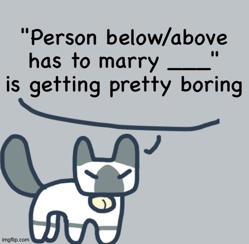 Cat | "Person below/above has to marry ___" is getting pretty boring | image tagged in cat | made w/ Imgflip meme maker