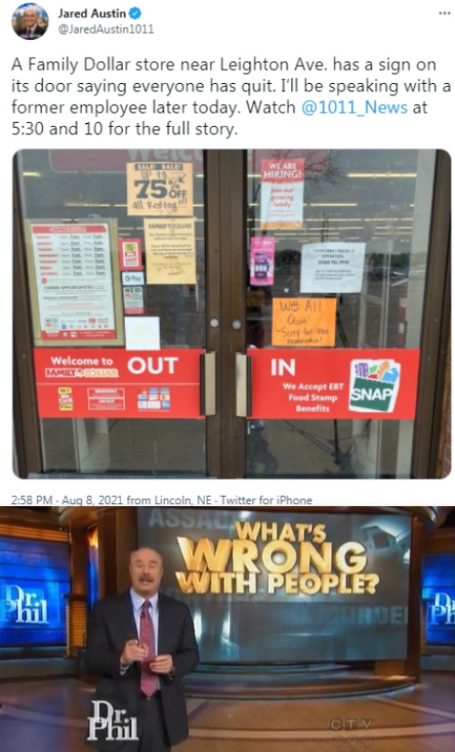 Family Dollar Walkout in Nebraska | image tagged in dr phil what's wrong with people,memes,family dollar,walkout | made w/ Imgflip meme maker