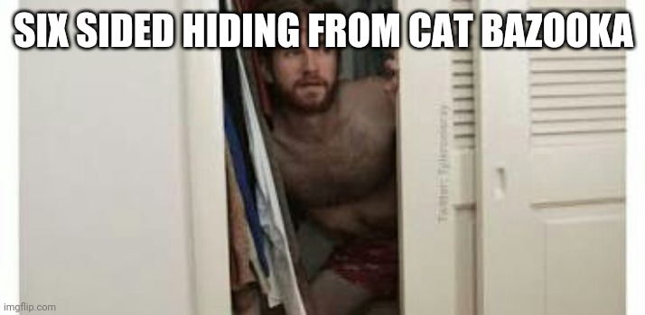 Hiding from a serial killer  | SIX SIDED HIDING FROM CAT BAZOOKA | image tagged in hiding from a serial killer | made w/ Imgflip meme maker