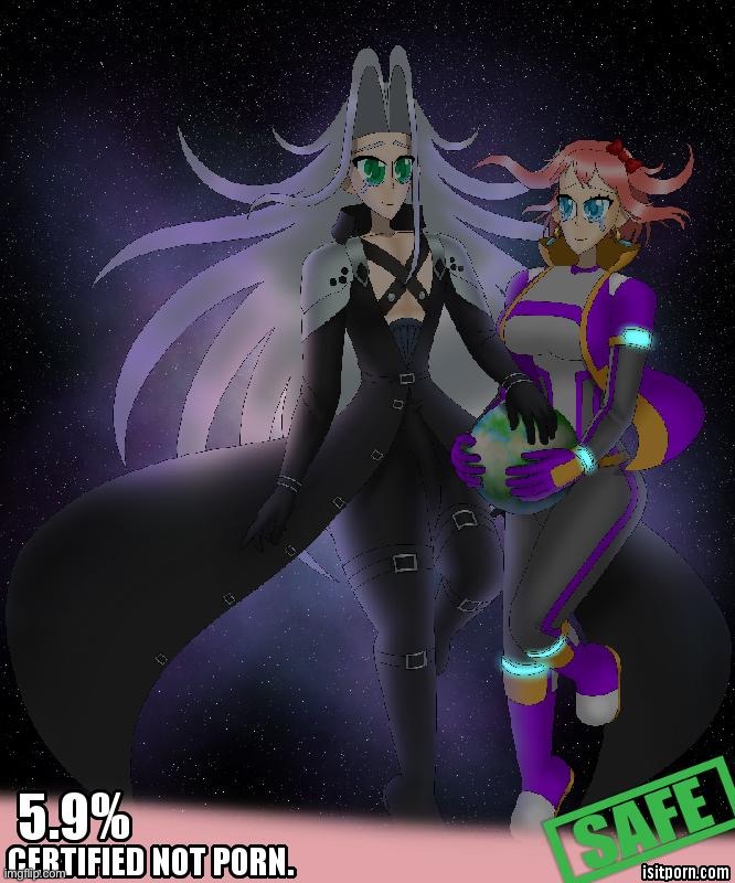 Listen up at least I’m not a p*rn artist :p | image tagged in sayori and sephiroth | made w/ Imgflip meme maker