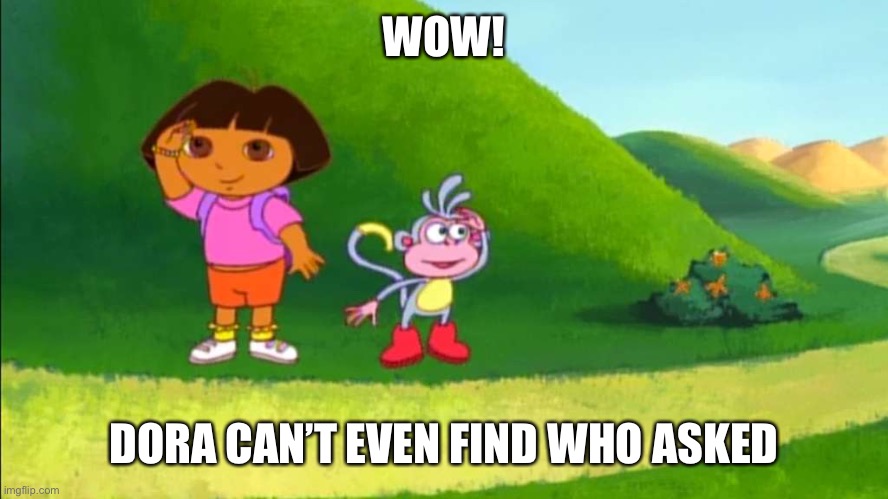 Dora The Explorer | WOW! DORA CAN’T EVEN FIND WHO ASKED | image tagged in funny,memes,dora the explorer,who asked,funny memes,epic | made w/ Imgflip meme maker