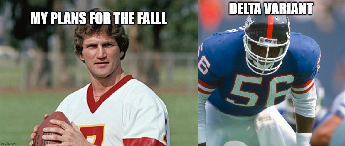 LT and JT | DELTA VARIANT; MY PLANS FOR THE FALLL | image tagged in lt,lawrence taylor,joe theismann,delta variant | made w/ Imgflip meme maker