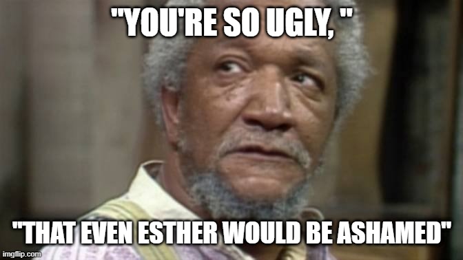 You're So Ugly | "YOU'RE SO UGLY, "; "THAT EVEN ESTHER WOULD BE ASHAMED" | image tagged in red foxx | made w/ Imgflip meme maker