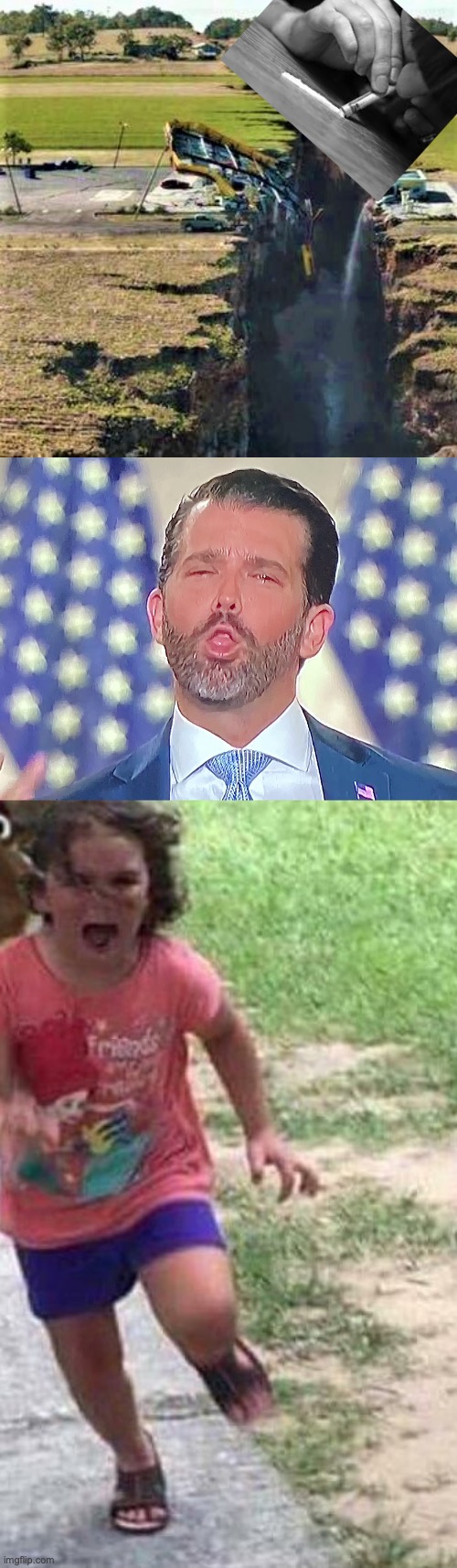 image tagged in earthquake,don jr cocaine,orangutan chasing | made w/ Imgflip meme maker