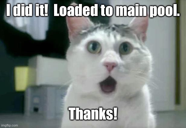 OMG Cat Meme | I did it!  Loaded to main pool. Thanks! | image tagged in memes,omg cat | made w/ Imgflip meme maker