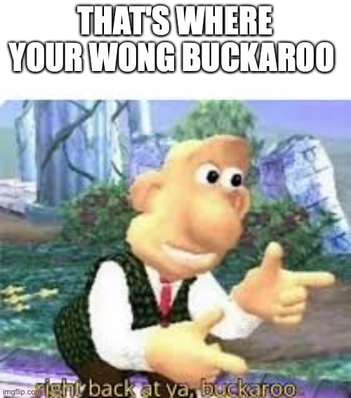 right back at ya, buckaroo | THAT'S WHERE YOUR WONG BUCKAROO | image tagged in right back at ya buckaroo | made w/ Imgflip meme maker