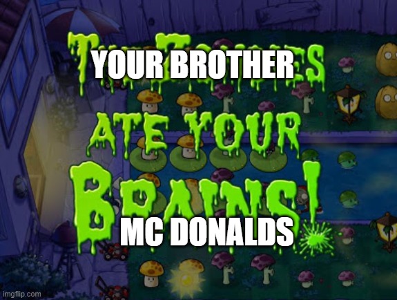 The zombies ate your brains | YOUR BROTHER; MC DONALDS | image tagged in the zombies ate your brains | made w/ Imgflip meme maker