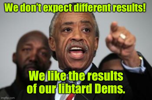 Al Sharpton | We don’t expect different results! We like the results of our libtard Dems. | image tagged in al sharpton | made w/ Imgflip meme maker