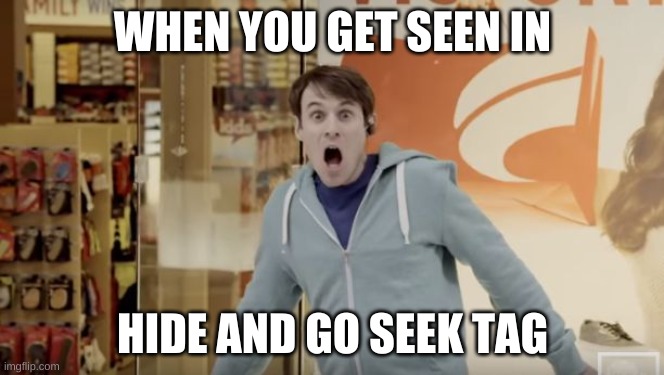 Hide and Go Seek Tag |  WHEN YOU GET SEEN IN; HIDE AND GO SEEK TAG | image tagged in shocked matt meese | made w/ Imgflip meme maker