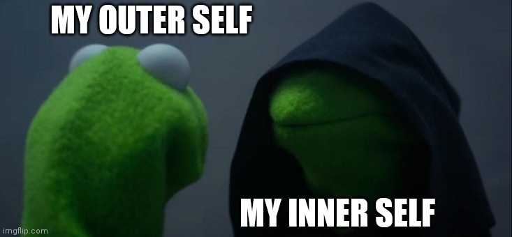 Evil Kermit | MY OUTER SELF; MY INNER SELF | image tagged in memes,evil kermit | made w/ Imgflip meme maker